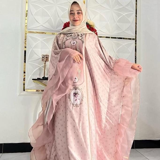 KAFTAN SULTAN PRINT MIX ORGANZA PREMIUM BY FR farrel fashion motif jumbo - Rose gold kombinasi organ