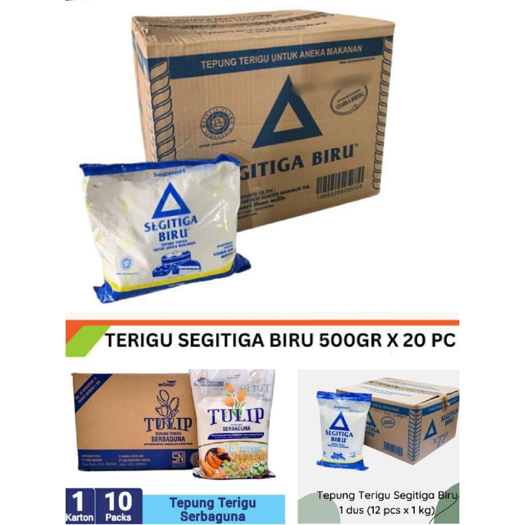 [COD] Promo 1Dus Tepung Terigu Merk Tulip Wilmar Serbaguna Dan Terigu Segitiga Biru 500gr Dan 1Kg/ T