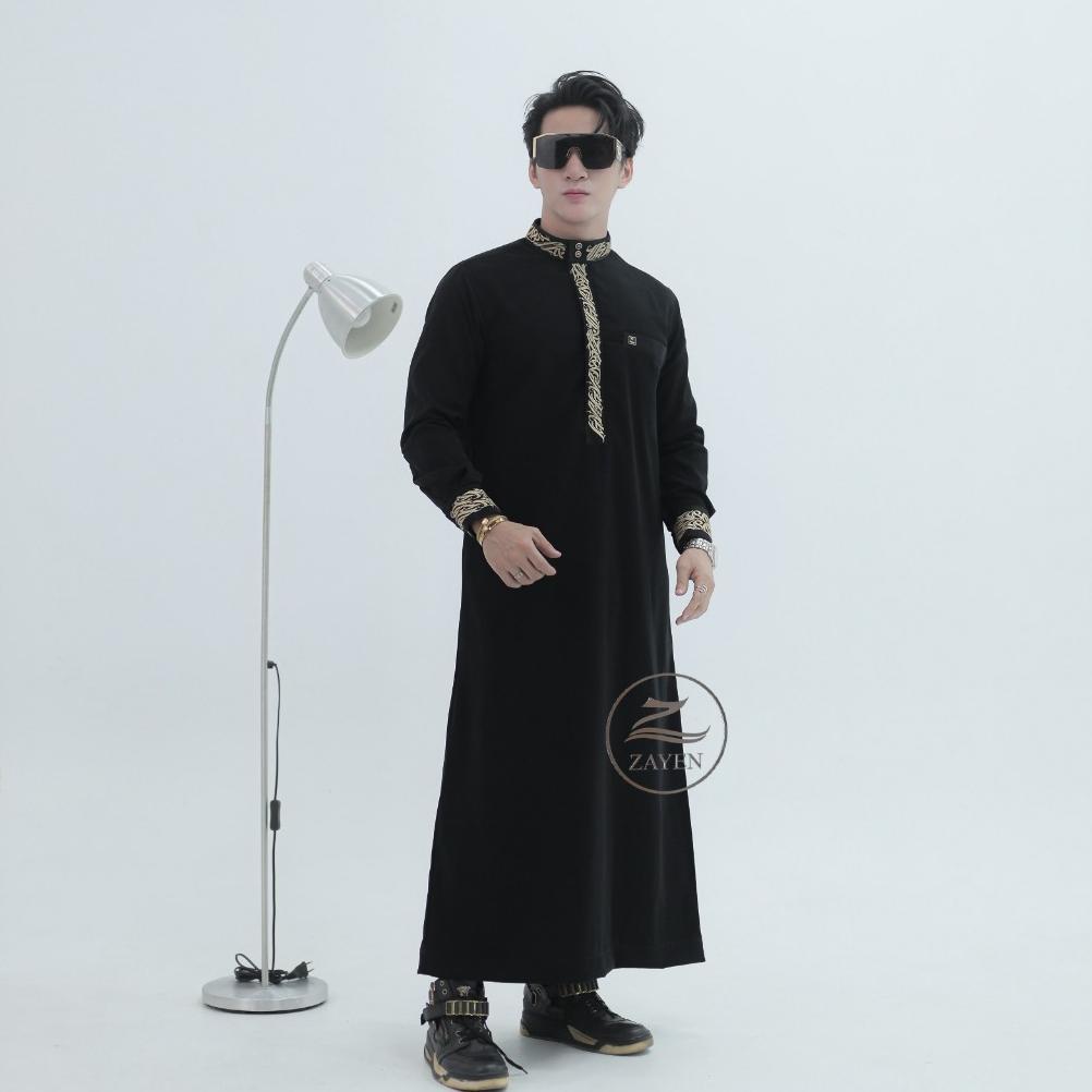 TERMURAH Jubah Slimfit pria Gamis Pria bordir Slimfit jubah zayen hitam  jubah pria muslim jubba mod