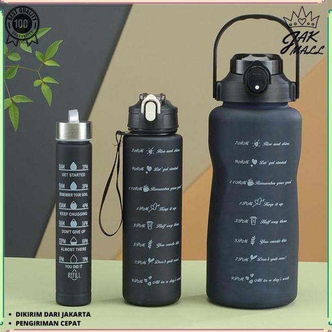 havisalen_id - botol minum 1 set viral 2liter + 900ml + 350ml (include stiker 2d 3d) jm hitam plasti