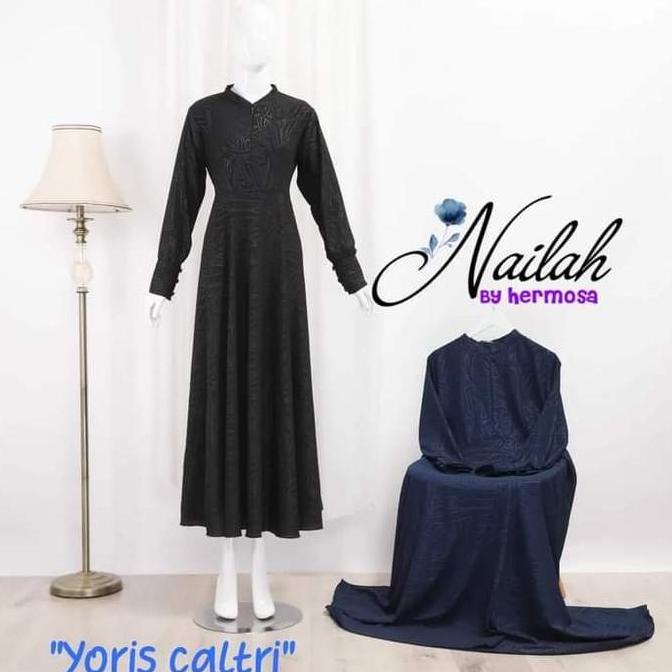 [Gamis hermosa] Gamis embos hermosa motif abstrak bahan yoris caltri warna hitam-gamis hitam umbrell