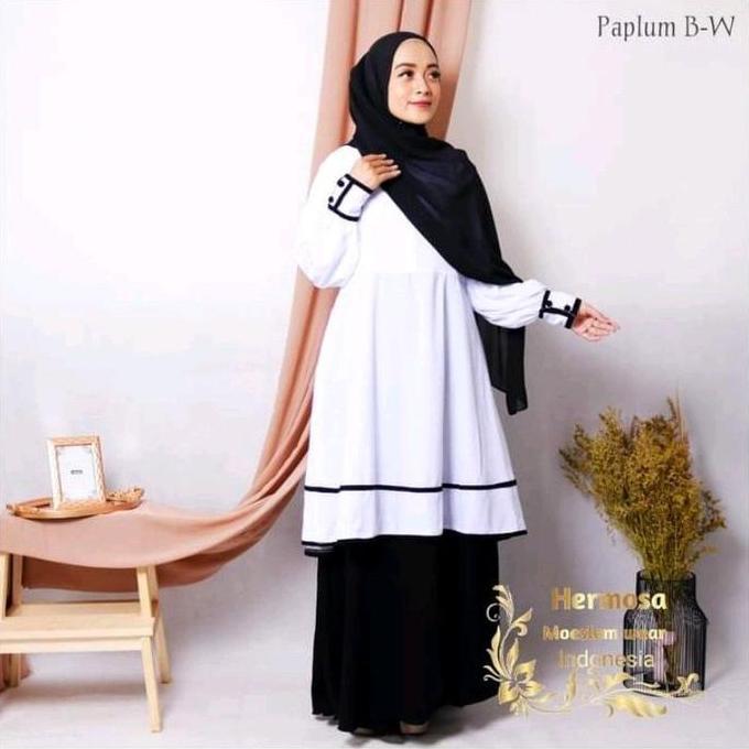 [Gamis office hermosa] Gamis kantor hitam putih/gamis office hitam putih/gamis hitam putih murah ori