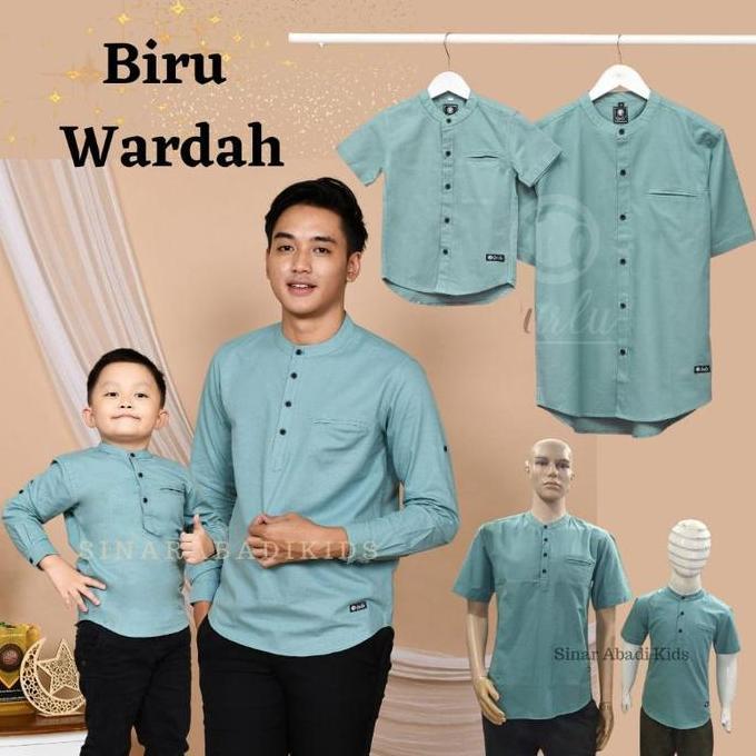 Qurlu - Kemeja Koko Dewasa/Anak warna biru WARDAH (Bisa couple ayah anak)
