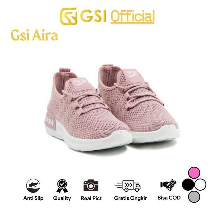 BEST GSI AIRA SEPATU SPORTS WANITA SNEAKERS RAJUT CASUAL KARET ANTI SLIP JOGGING 0017 CEWEK BAHAN RA