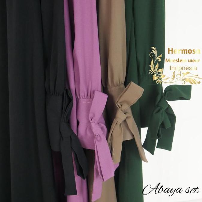 [Setelan Abaya dan Khimar wolfis jumbo Hermosa] Setelan Aabaya Hermosa Bahan wolfis warna Hijau boto