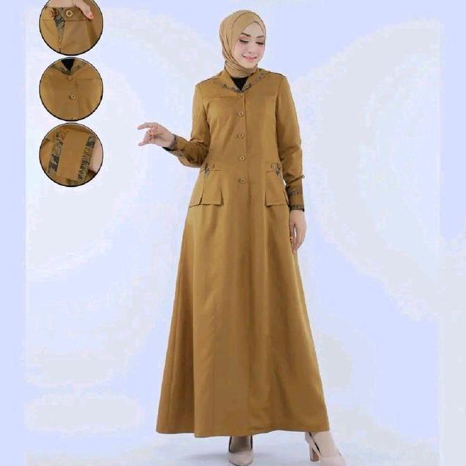 Gamis PDH ,PNS,ASN ,Kheki Tua Wanita / Gamis kerja PDH Kheki Tua kombinasi batik , Baju Dinas Wanita