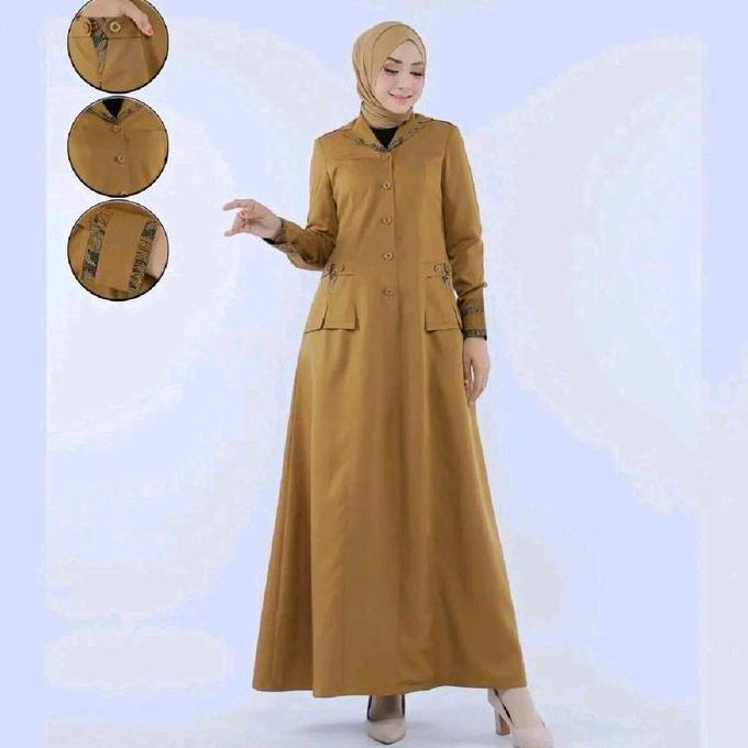 Gamis PDH ,PNS,ASN ,Kheki Tua Wanita / Gamis kerja PDH Kheki Tua kombinasi batik , Baju Dinas Wanita