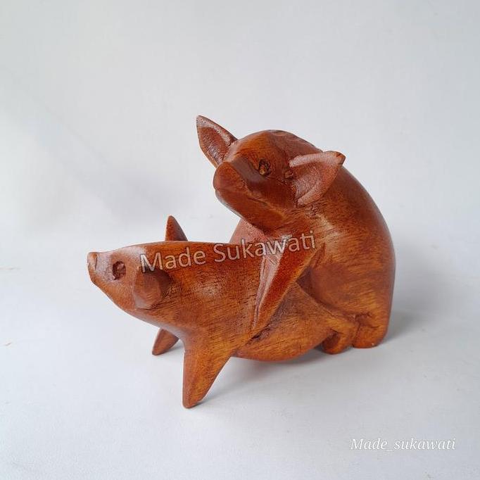 ((((()paling dicari] Patung kayu Babi kawin mini kerajinan ukiran kayu handmade Bali