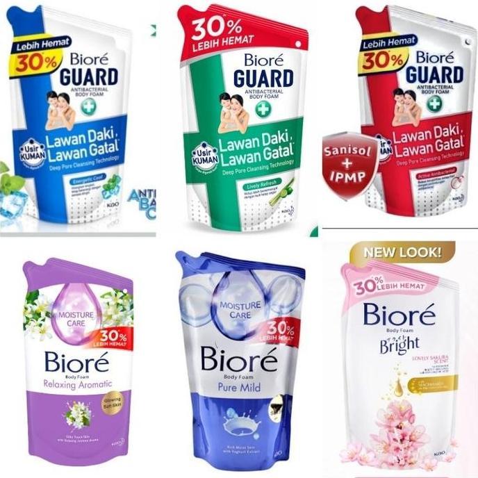 Wash- Biore Sabun Mandi Cair Body Wash Refill 800Ml Varian Biru Merah Hijau Deo Protect Anti Bakteri