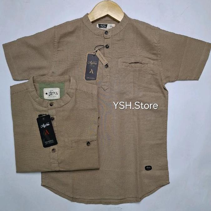 Agera LT KHAKI Baju koko kemko kurta Couple Ayah dan Anak Lengan Panjang dan Lengan Pendek Kancing S