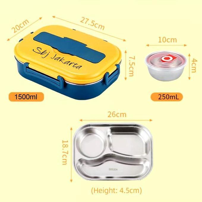 Kotak makan Lunch Box Tempat makan 304 Stainless Steel 1500ml Premium