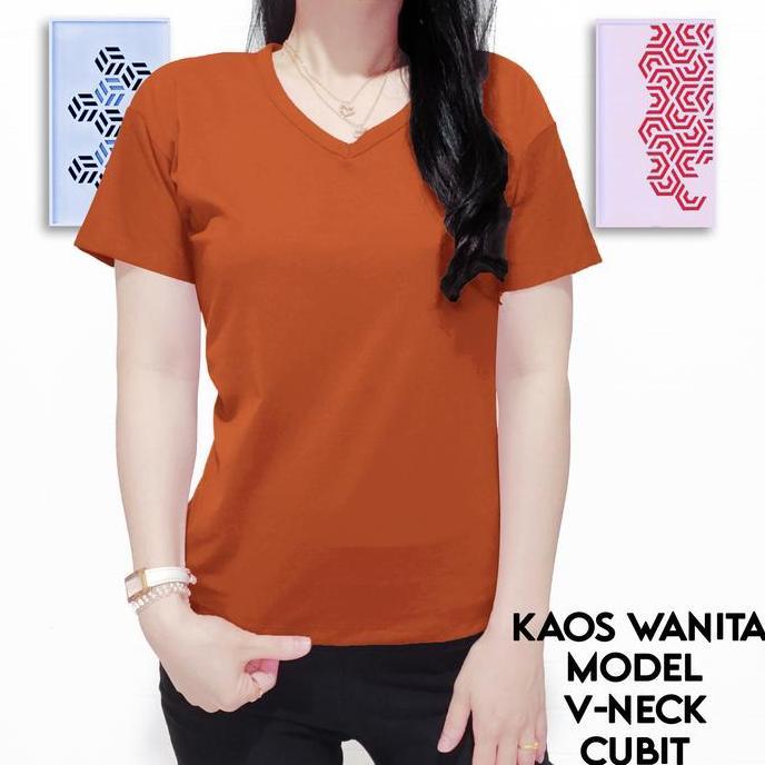 Bisakok- Kaos Wanita Vneck Celin Cenoa Lengan Pendek Bahan Polyester Lembut Adem Melar
