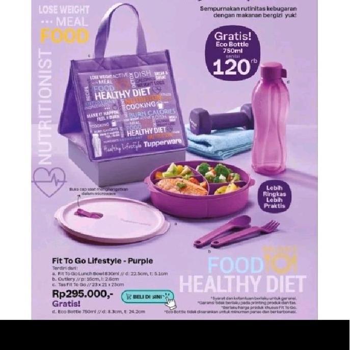 Tupperware Tempat Bekal Fit to Go dengan Kotak, Botol, Cuterly, dan Tas