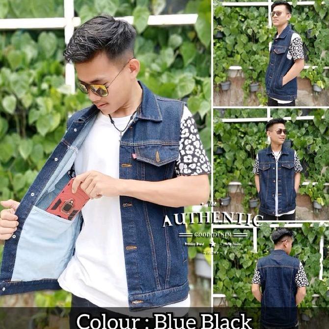 DS286 - Rompi Jeans Pria Hitam Pekat Pria Wanita Rompi Jeans Pria Jumbo Vest Jeans Big Size Rompi Je