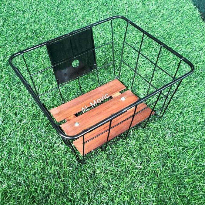 Keranjang sepeda Lipat front blok Rak depan sepeda lipat alas kayu bahan ful besi
