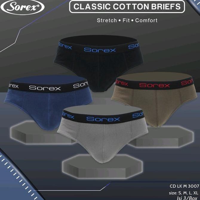 DB221 - Cd Pria Sorex M 3007 Katun Karet Boxer Isi 3pcs | Celana Dalam Cowok Sorek Berkualitas