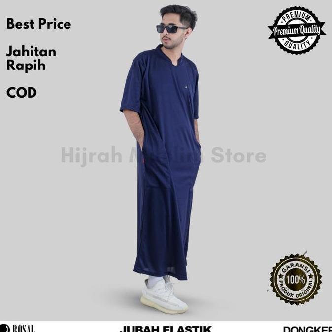 Jubah Elastik ROSAL - Jubah gamis pria lengan pendek lentur dan ringan bahan kaos jersey dry fit