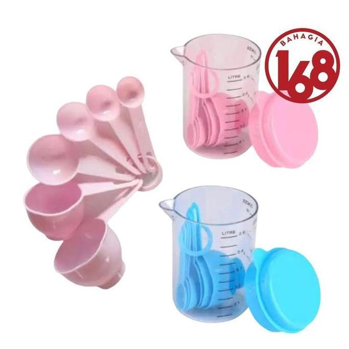 Pastienak- Sendok Takar  Plastik Set Gelas Takar Warna Pink Dan Biru