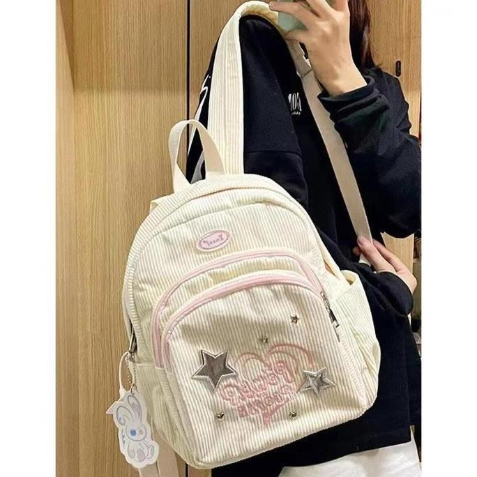 Ransel Wanita Modis Korea/Ransel Mini Lucu/Tas Sekolah Ransel Korduroi/Ruang Perjalanan Ringan Tahan