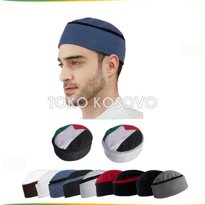 GROSIR (10 Pcs) Peci Lipat Khas Mesir Premium Haji Alay Kopiah Pria Biru Putih Hitam Kopyah Bulat Sh