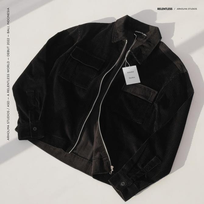ARHOLMA STUDIOS - CORDUROY ZIP JACKET 'HIRAETH' BLACK Zipper Pria