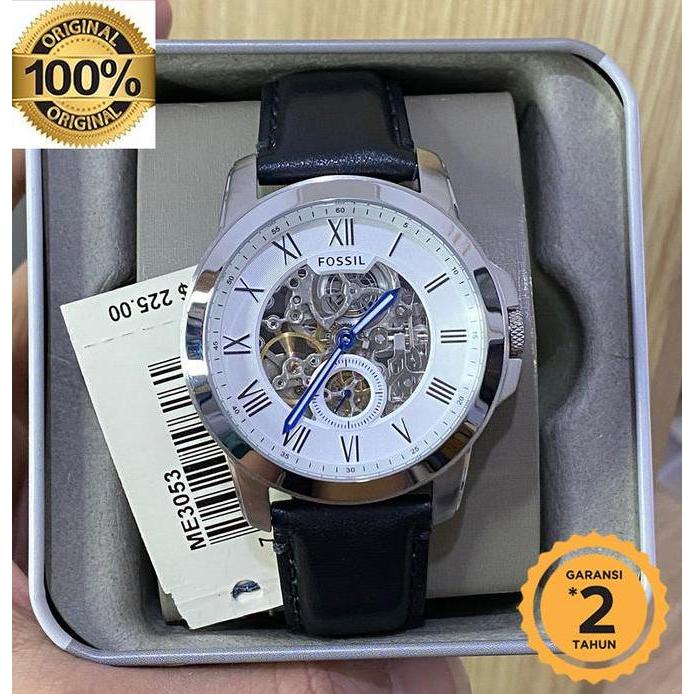 ME3053 Grant Silver Skeleton Dial Black Leather original terlaris