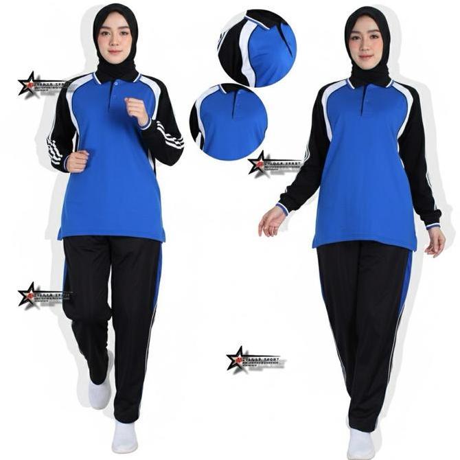 Setelan Baju Kaos Training Olahraga Wanita Celana Muslim Panjang Sport Polos Tunik Bahan Kattun Card