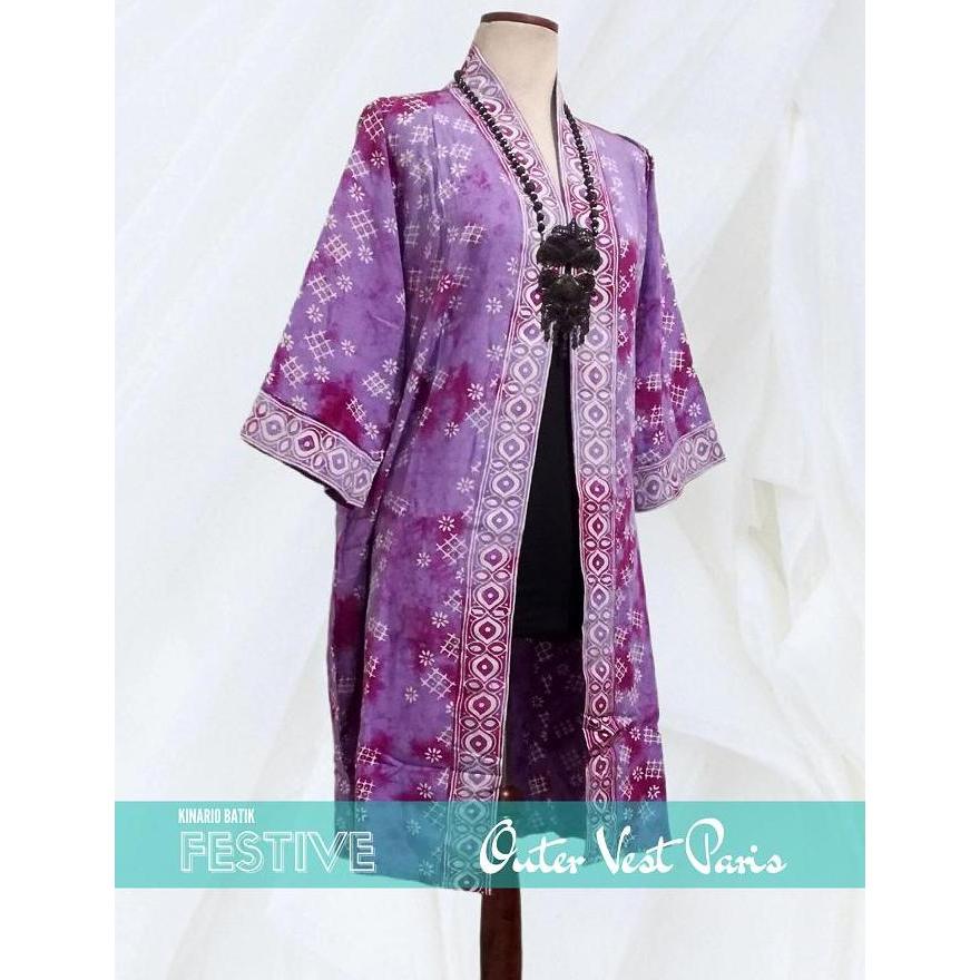 Outer Wanita Kinario Outerwear Batik Jumputan Asli Modern Abstrak Loose Fit Kardan Panjang