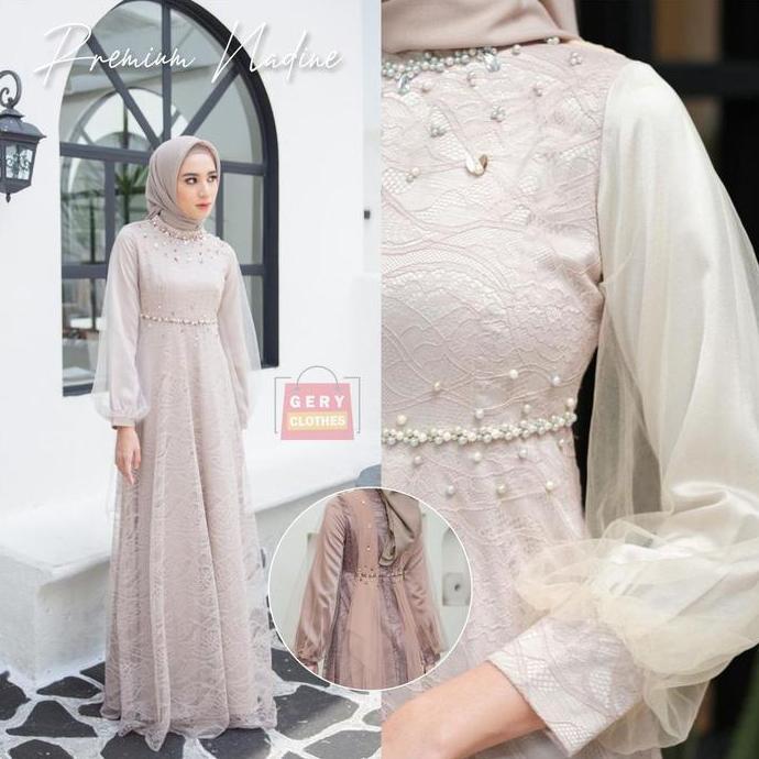 GAMIS NADINE FASHION MUSLIM WANITA FULL LACE BROKAT GAUN PESTA MEWAH KONDANGAN ELEGAN LEBARAN