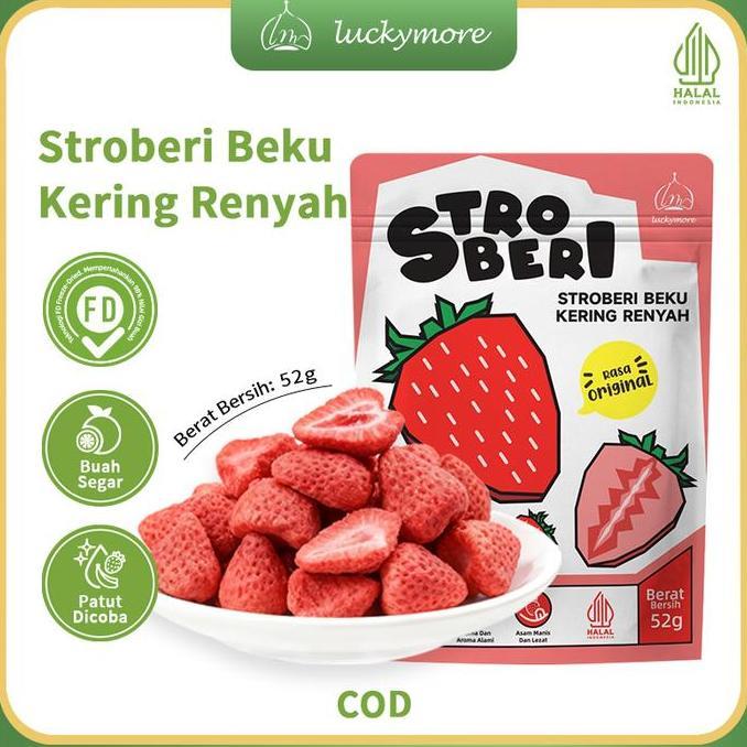 Frutiforti- LuckymoreHalal Stroberi Beku Kering Renyah 52G - Cemilan Sehat Dan Alami | Stroberi Beku