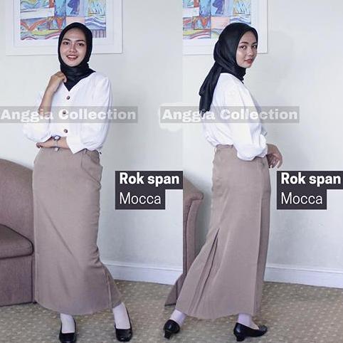 ROK SPAN/ROK KERJA WANITA/ROK FORMAL warna Moca khaki putih silver ungu tua cream merah Kancing Kare