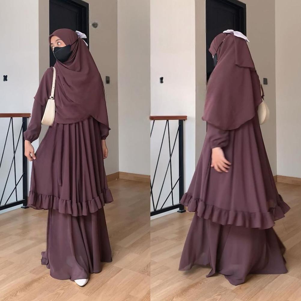 pengiriman cepat Gamis Malaysia Dewasa Ceruty Rempel Bawah Busui Friendly