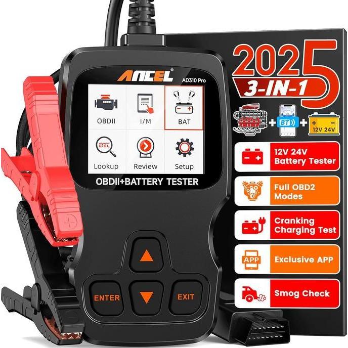 FERNOREN ANCEL AD310 PRO 3-in-1 OBD2 Scanner 12V/24V Battery Tester & Bluetooth OBD2 Reader Alat Dia