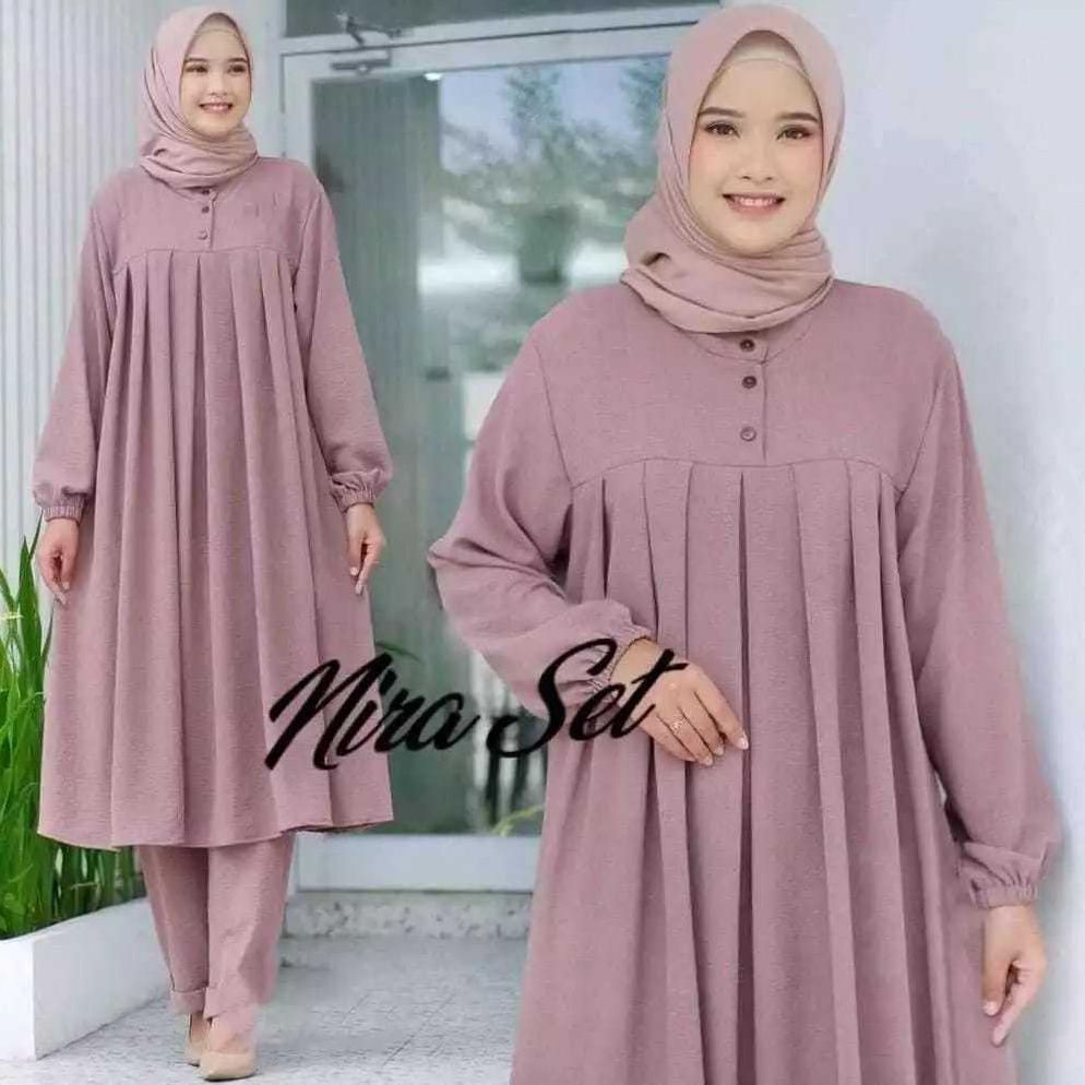 NEW SETELAN NIRA SETCEL LONG TUNIK / SETELAN WANITA MODERN KEKINIAN TERBARU/ SETCEL PEREMPUAN DEWASA