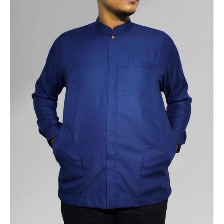 Baju Koko Pria Koko Sultan Bahbus Formal Kancing Dalem Kantong Samping Manset