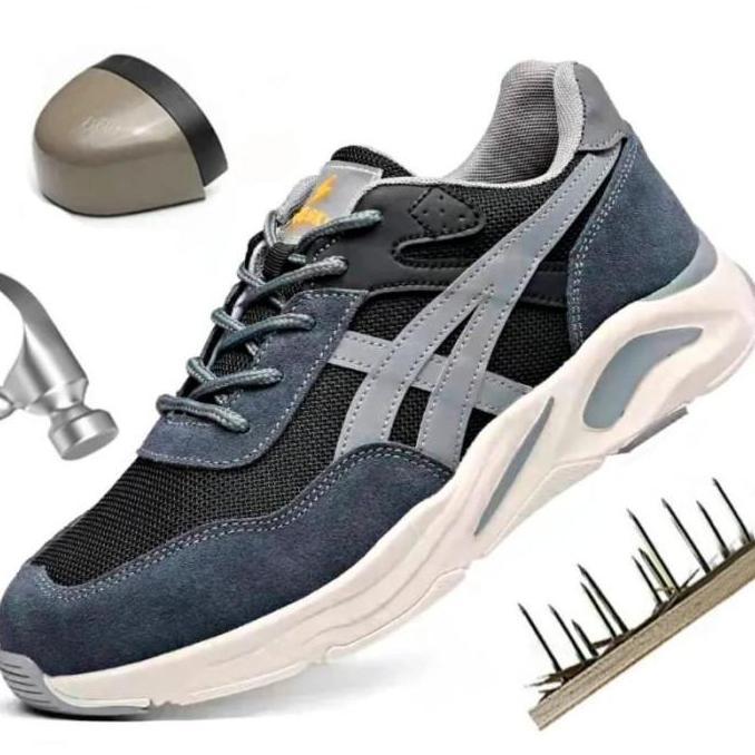 Sepatu Safety Model Sport Pria Ujung Besi Sporty Safety Shoes Bukan Jogger terlaris