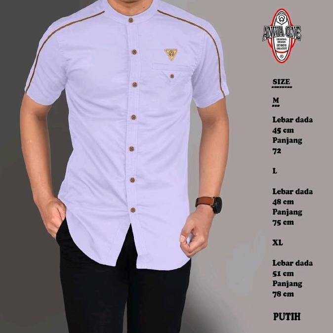 Kemeja Pria Terbaru Atasan Simple Polos Navy kemko Dewasa Muslim Orinal Anwa Terlaris Baju Cream Hij