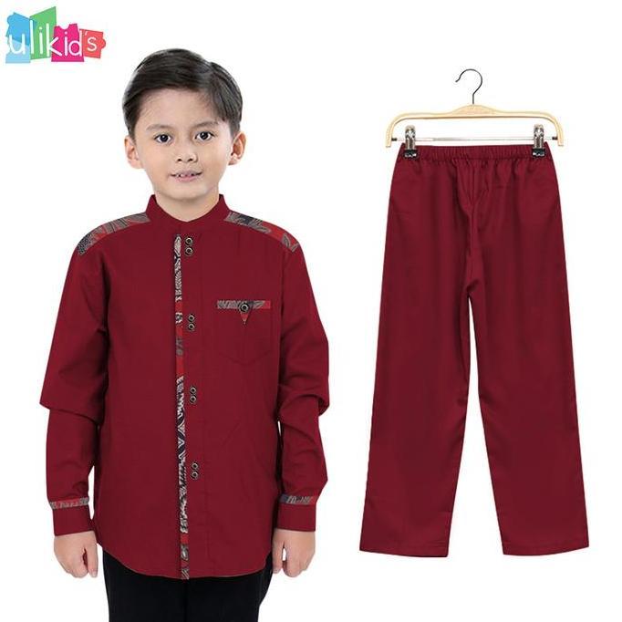 Ulikids Baju Setelan Koko Celana Anak Kombinasi Batik Pakistan Anak Laki-Laki 4 Tahun - 10 Tahun Len