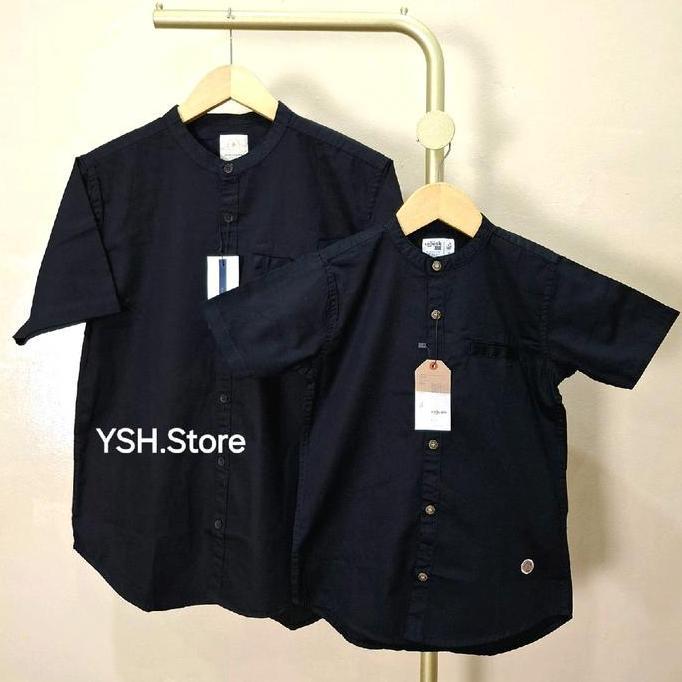 HITAM BLACK PREMIUM BAJU KEMEJA KOKO KEMKO COUPLE PASANGAN AYAH ANAK LENGAN PENDEK PANJANG KANCING F