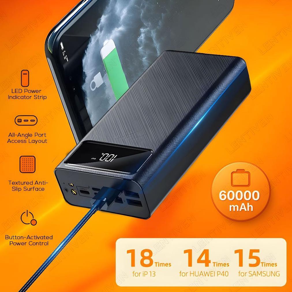 BEST SALE LENTIVEN POWERBANK 60000MAH 4 USB FAST CHARGING
