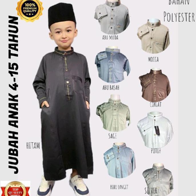 Termurah / Hot Sale Jubah/Gamis Anak Laki Laki Usia 4-15 Tahun   Bahan Polyester Model Slimpit Smoke