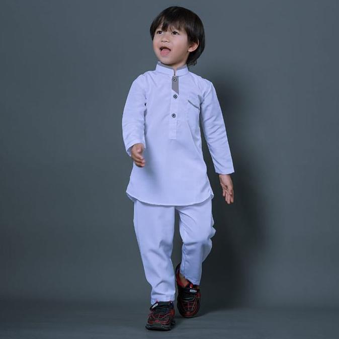 Baju Koko Setelan Putih Anak Laki Laki Lengan Panjang Usia 1-12 Tahun