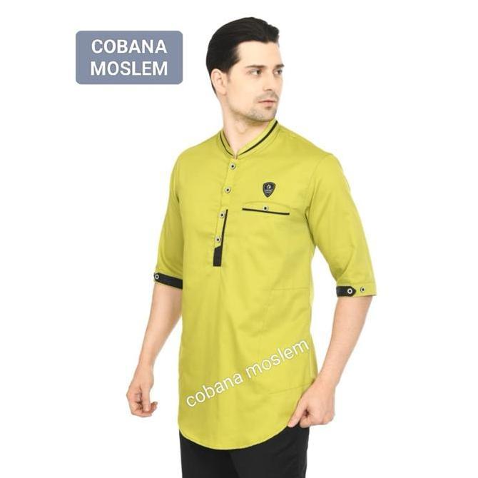Cobana Moslem - Baju Koko Kurta Couple Ayah Dan Anak warna HIJAU LEMON Bahan Toyobo TJM