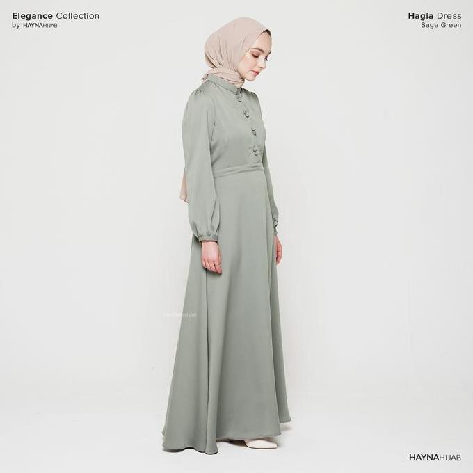 HAYNA Hagia Dress (Sage Green) - Dress Kondangan Daily Dress Busui Friendly Gamis Wanita Muslim Read