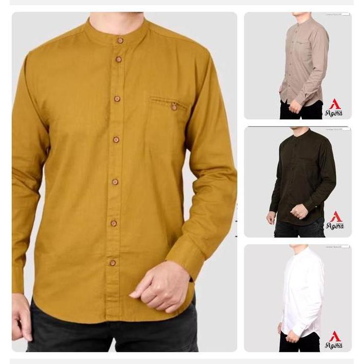 Kemeja Koko Agera Full Kancing. Bahan Twill. Lengan Panjang. Agera Orinal. Baju Koko Muslim Pria