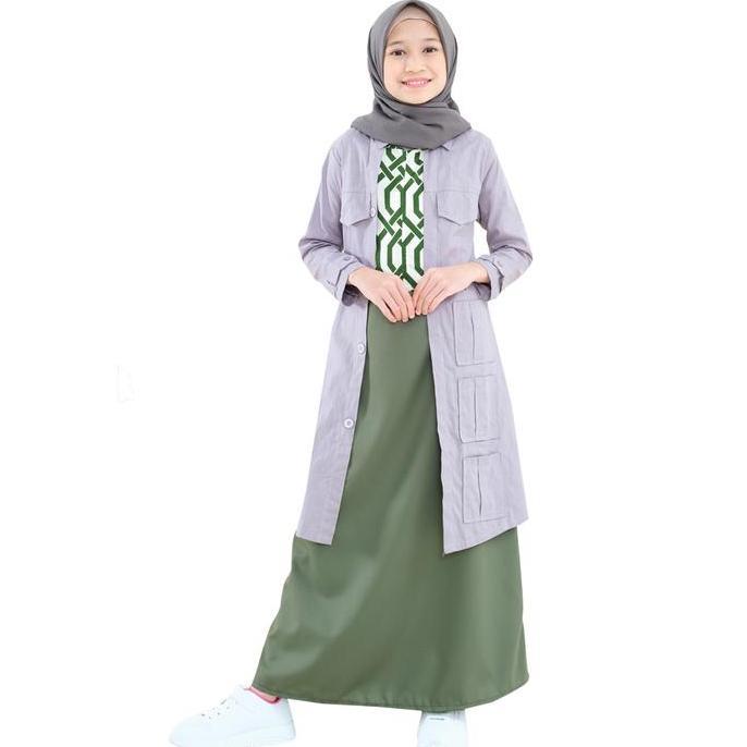 Gamis Kesan 2 pcs Anak Terbaru  Premium LGA 828 Katun Motif Muslim Outer Toyobo Baju Navy Syari Panj