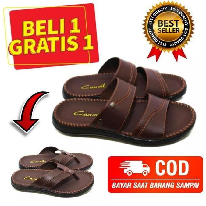 Termurah / Hot Sale Buy 1 Get 1 Free Beli 1 Gratis 1 Sandal Kulit Pria Sandal Jepit Slop Selop Slide