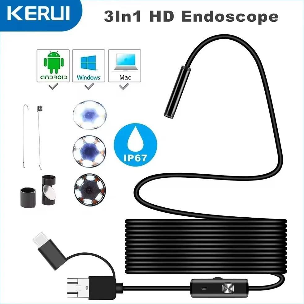 7MM Android Endoscope Camera 3 IN1 Micro USB Type C Borescope Mini Camera Waterproof LED Car Inspect