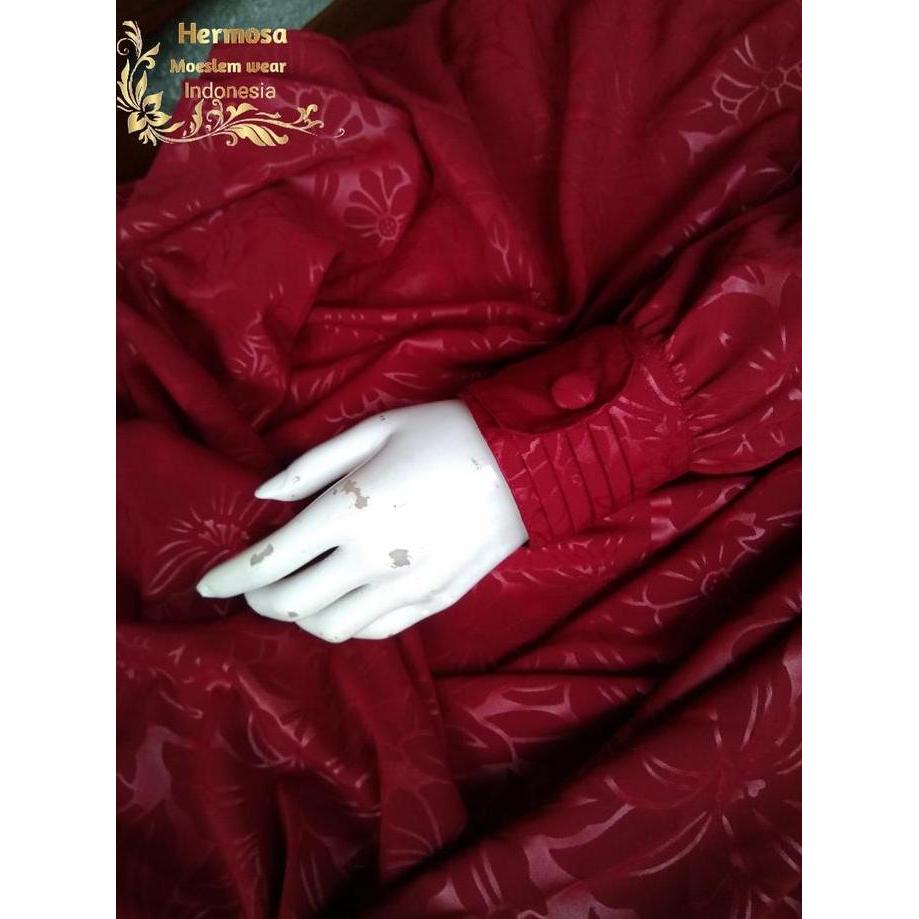 [Gamis hermosa] Gamis hermosa embos motif bunga lily warna marun-gamis syari marun premium umbrella 