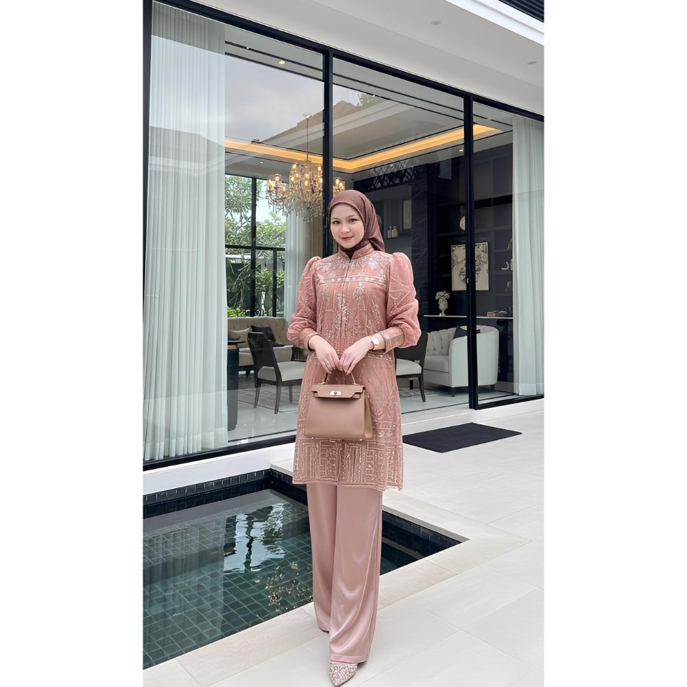Sale GYORA PREMIUM INNER OUTER KONDANGAN SETELAN WANITA SAKURA ONE SET MOTIF TILE BROKAT TUNIK PESTA